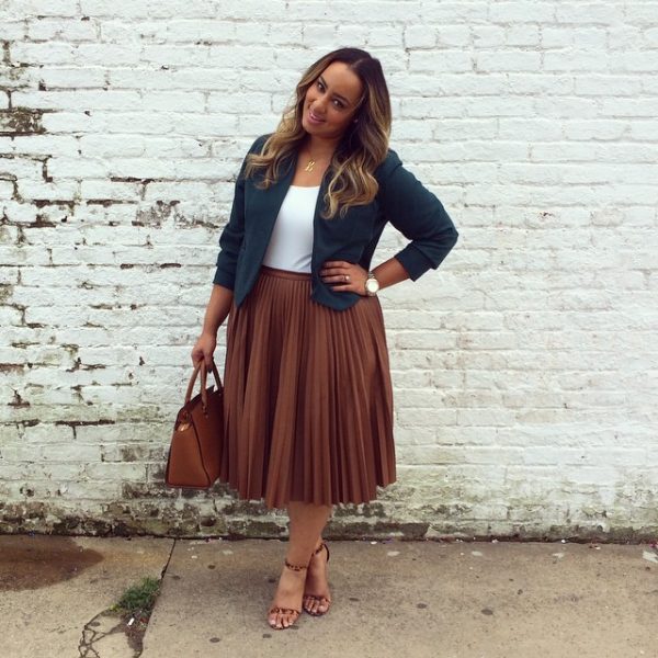Stylish Pleated Skirt and Blazer for Curvy and Plus Size Women