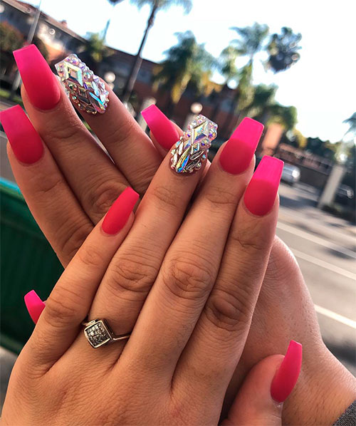 Beautiful matte pink coffin nails for valentine's day!