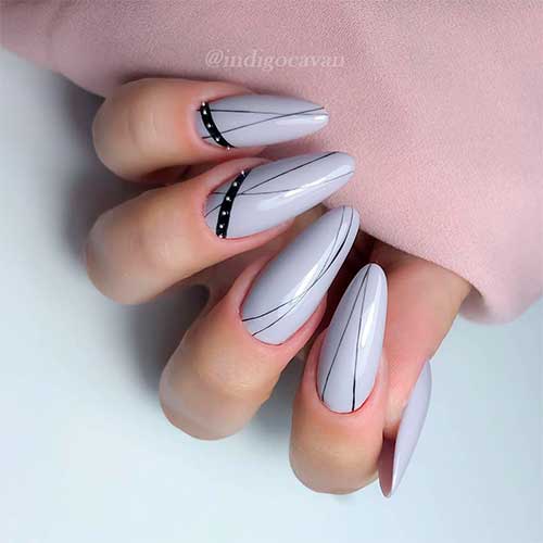 Cute grey almond shaped nails design!