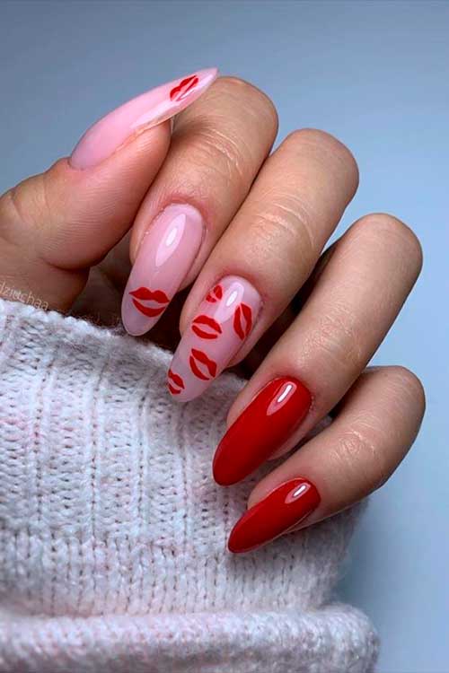 Cute red valentine nails lips design for inspiration!