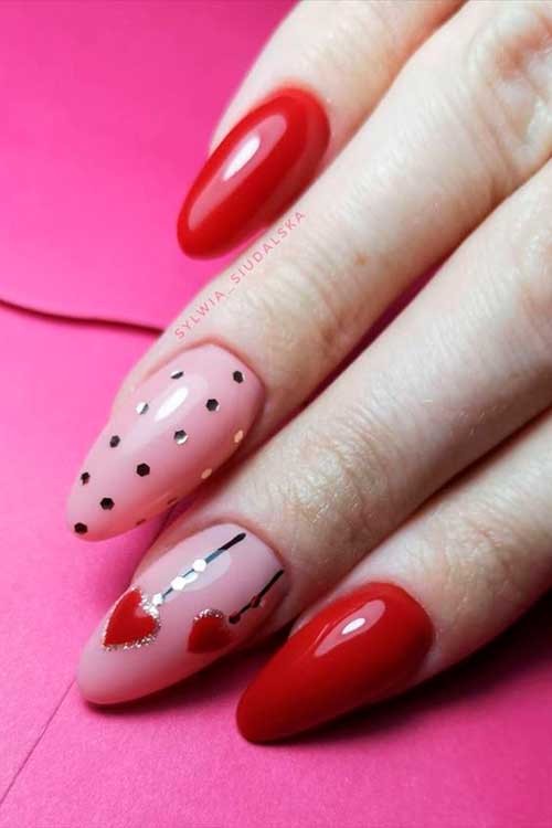 Cute valentines day acrylic nails almond shaped design!