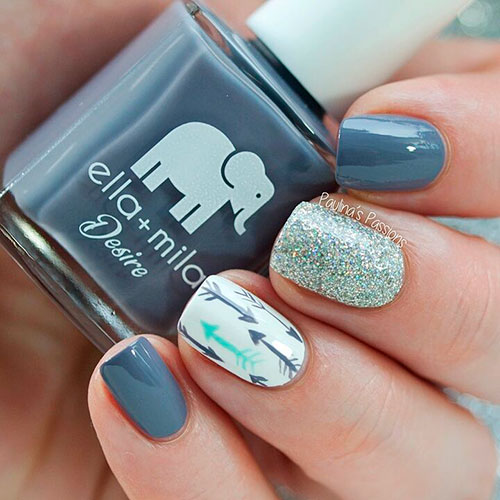 Dark Grey Nails with Glitter Design Dark Grey Nails with Glitter Design