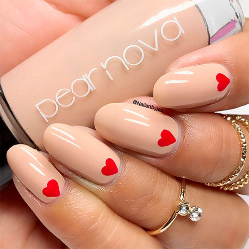 Gorgeous Heart Nail Design on Oval Nude Nails