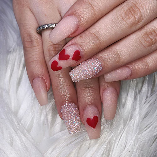 Gorgeous glitter nude coffin nails for valentine's day!