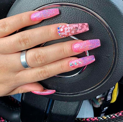 So beautiful glitter & diamonds coffin nails for valentine's day