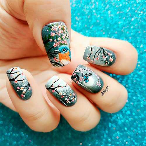 Cute cheery blossom nail art suits spring nail art 2019