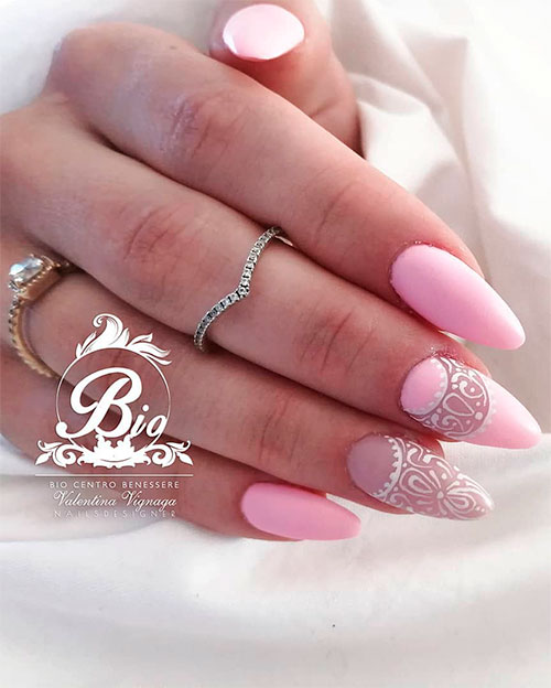 Cute matte light pink nails use stamping nail art, baby pink nails