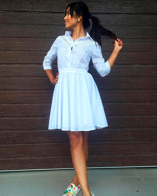 White contrast poplin dress