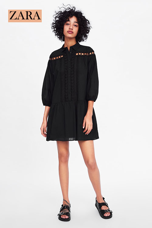 ZARA black contrast poplin dress