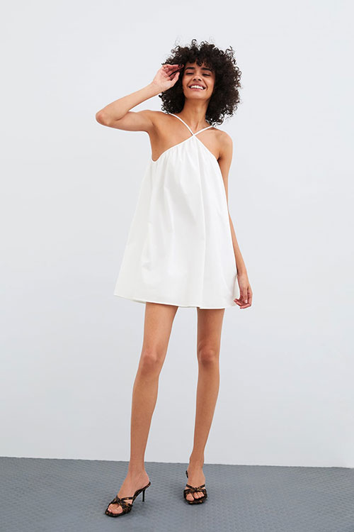 Zara white cotton poplin Playsuit dress with thin straps