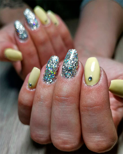 Beautiful Yellow and Silver Nail Design for Summer 2019