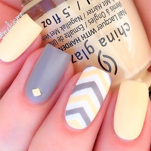 Chic Yellow and Grey Nail Design for Summer 2019