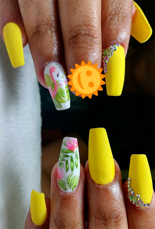 Gorgeous summer matte yellow acrylic nails coffin