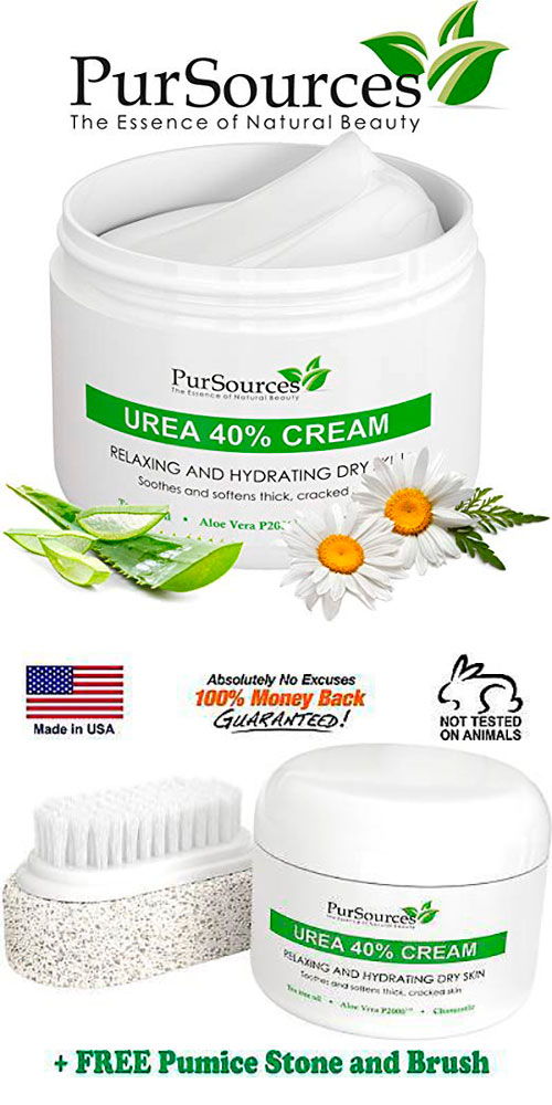 Pursources Urea 40% Foot Cream + free pumice stone and brush for callus removal