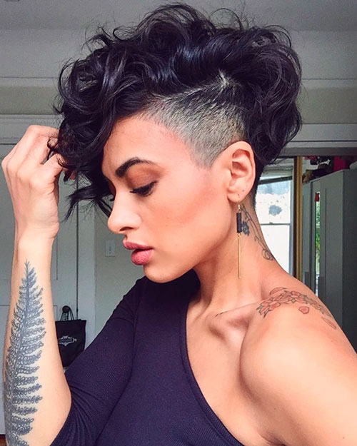 Cute Curly Pixie Cut with Shaved Side That Suits Thick Hair and is One of The Best Curly Pixie Haircuts