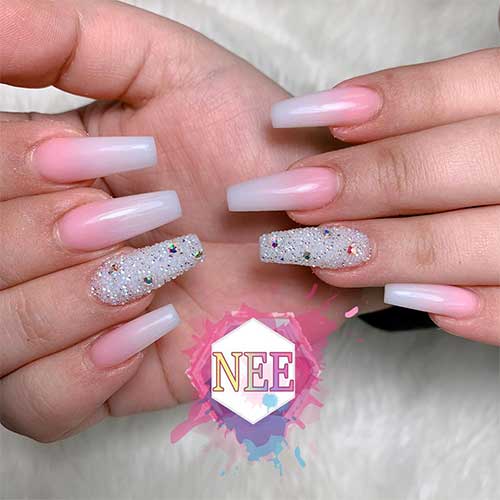 Cute coffin shaped French ombre dip nails set! - applying ombre nail dipping powder with brush