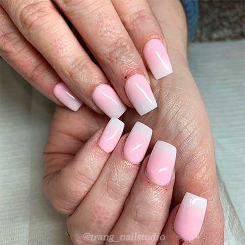 Pink and White Ombre Dip Powder Nails Idea