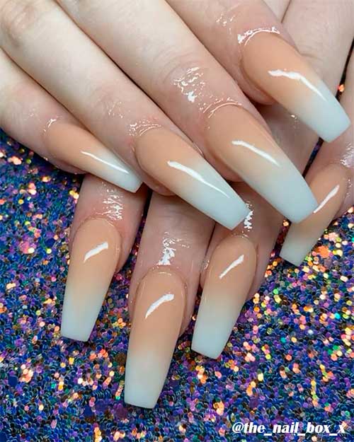 Cute ombre dip nails coffin shaped long