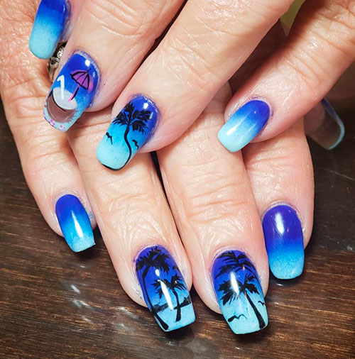 Gorgeous coffin shaped blue ombre nails for summer 2019