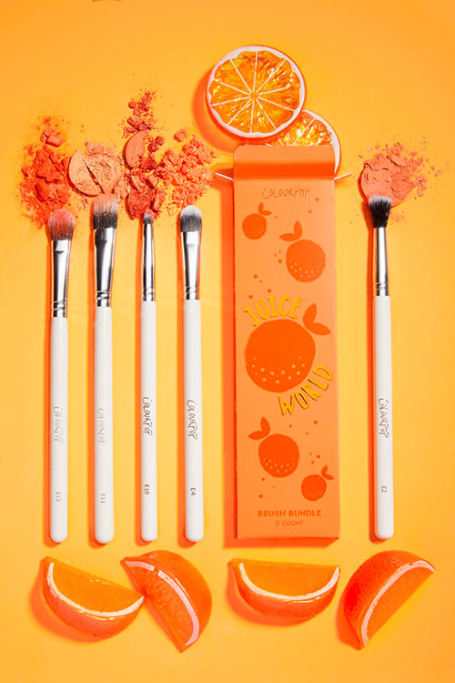 JUICE WORLD Includes 1 face brush and 4 eye brushes ColourPop also Features a Set of Brush in Orange - JUICE WORLD Includes 1 face brush and 4 eye brushes