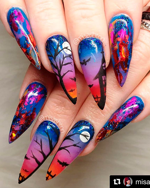 Spooky Halloween stiletto nails 2019, best of cute and creepy Halloween nail designs