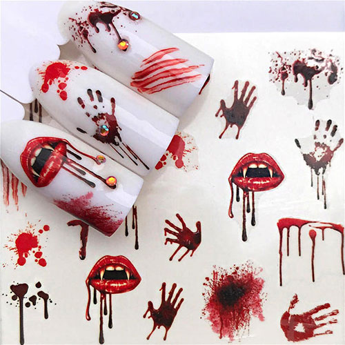 Vampire Halloween nail art stickers on white nails 2019 Vampire Halloween nail art stickers on white nails 2019, bloody Halloween nails