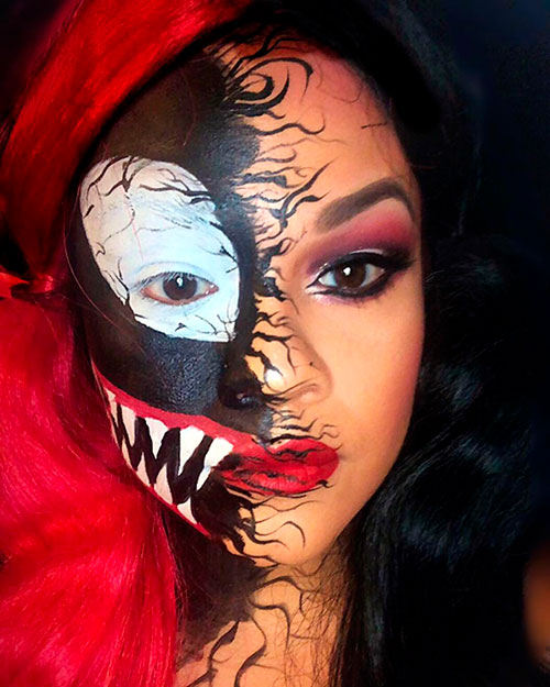 Half face Venom Halloween Makeup Ideas - venom face paint easy - simple venom face paint - venom face paint half face - venom half face paint