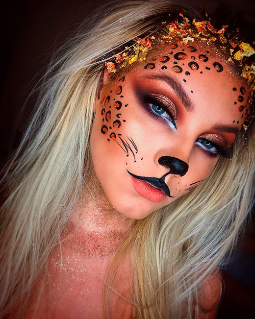 Cute cheetah makeup for Halloween 2019 -Halloween face makeup, scary Halloween makeup