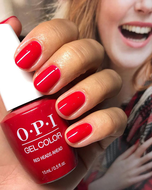 Amazing gel nail colors, its the red polish OPI red heads ahead 2019 for Cute short red nails