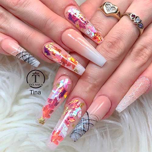 Cute leafy foil Fall nails 2019 coffin shaped long design!