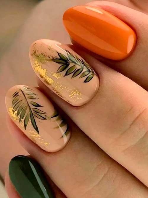 Cute leafy & foil Fall nails 2019 set for a stylish look