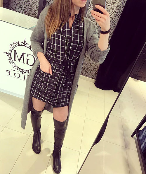 Long Cardigan, shirtdress, and high-knee boots for Fall 2019 Long Cardigan, shirt-dress, and high-knee boots for Fall 2019, fall outfit ideas, chic fall outfits for women