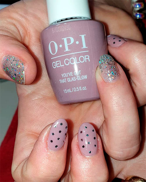 Amazing OPI natural gel nail colors, its OPI You’ve Got that Glas-glow with polka dot nail art design