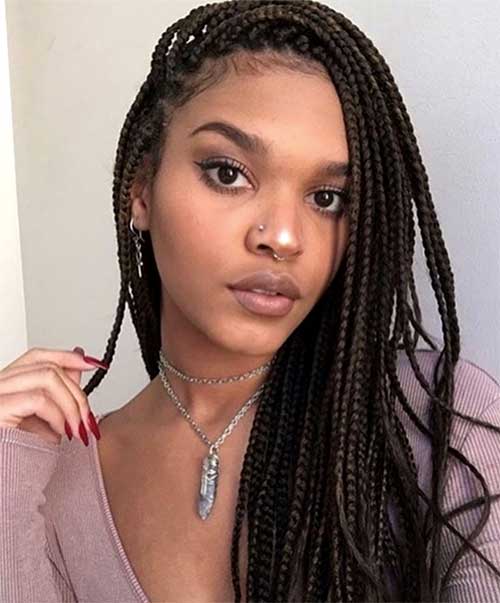 Amazing black box braids that is considered one of the cutest winter hairstyles for women