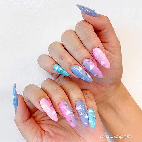 Cute colored almond shaped cloud nail art! Cute colored almond shaped cloud nail art! - cloud acrylic nails