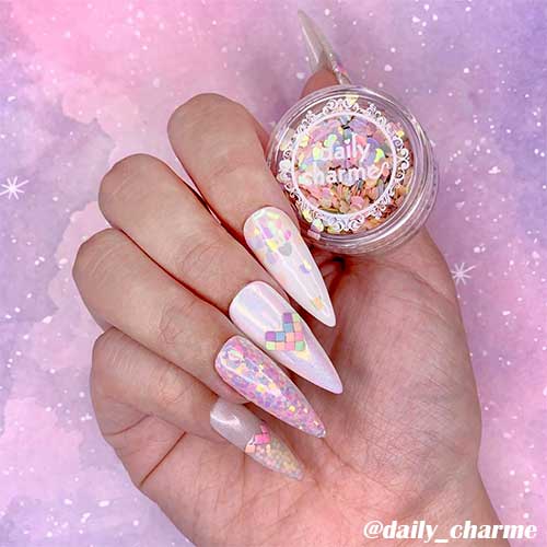 Cute pastel hearts valentines stiletto nails design!