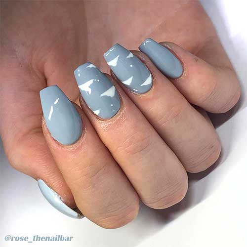 Cute simple coffin shaped light grey cloud nails