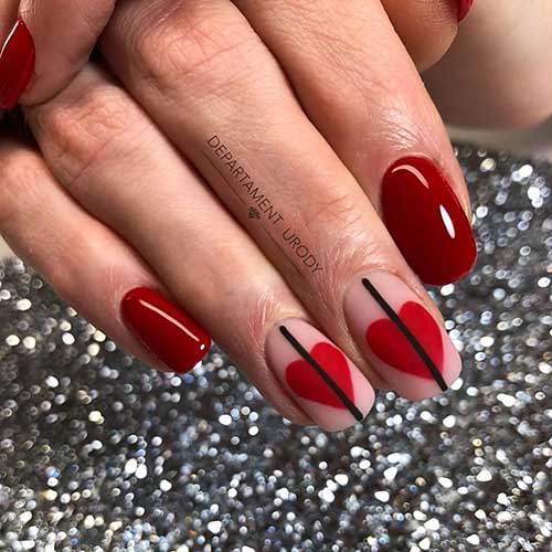 Short Fiery Red Heart Nail Art Design which is one of the cutest valentines nail ideas
