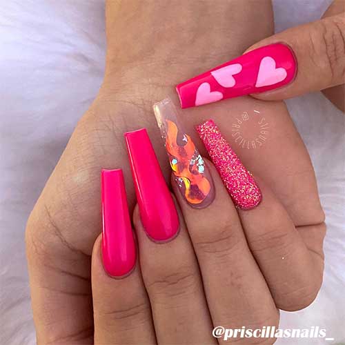Gorgeous hot pink valentines nails set!