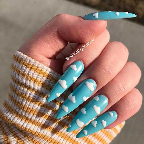 Light blue cloud nails design is the best trendy winter nail art