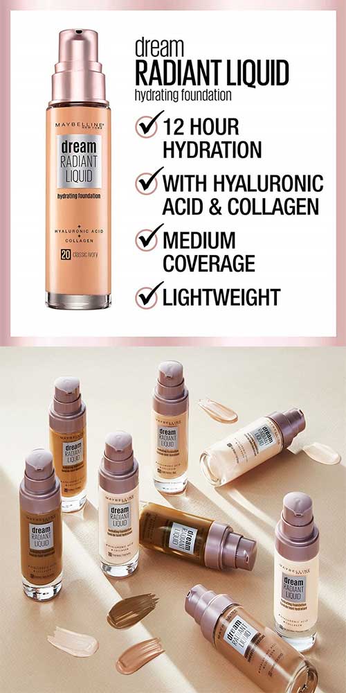 The formulation of Dream Radiant Liquid Medium Coverage Hydrating Foundation can last up to 12 hours. The formulation of Dream Radiant Liquid Medium Coverage Hydrating Foundation can last up to 12 hours.