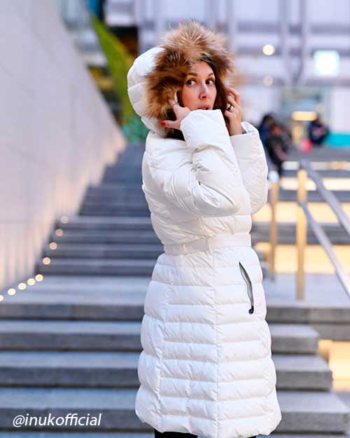 White down coat with faux fur trim hood! - warmest winter coats for women, long coats for women