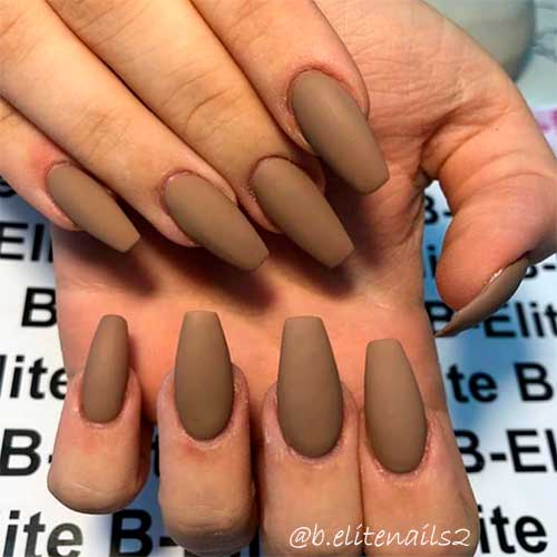 Cute dark shade nude coffin matte nails set