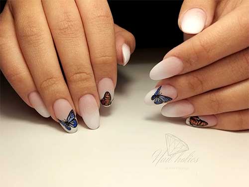 Cute french ombre butterfly nails acrylic almond shape set for spring 2020 Cute french ombre butterfly nails acrylic almond shape set for spring 2020