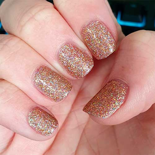 Cute rose gold holographic glitter nails short design!