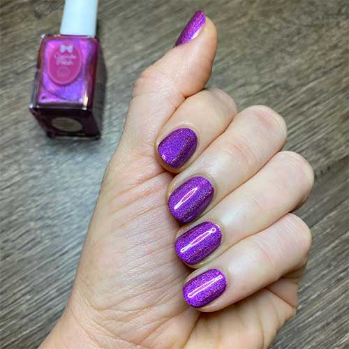 Cute short purple holographic acrylic nails 2020 set Cute short purple holographic acrylic nails 2020 set