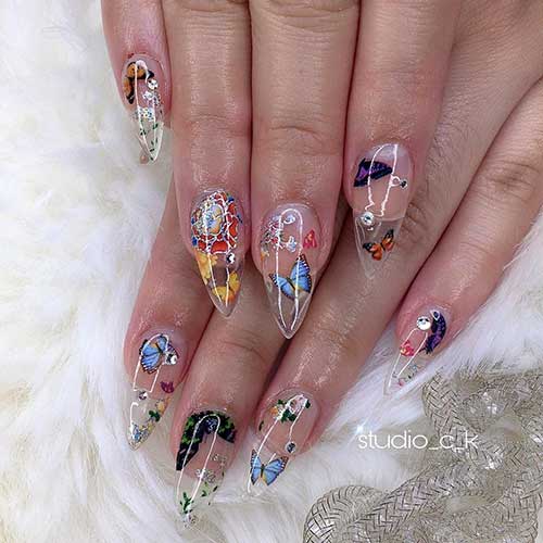 Lovely spring butterfly nails almond shaped for spring 2020