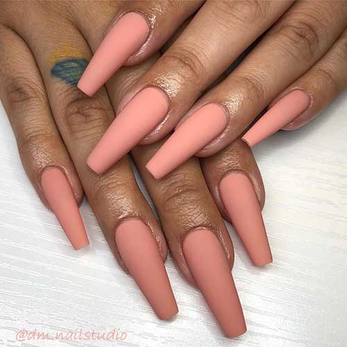 Long Coffin Matte Nude Coffin Nails