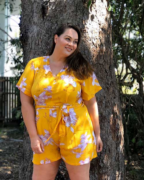 Yellow plus size floral playsuit for spring 2020