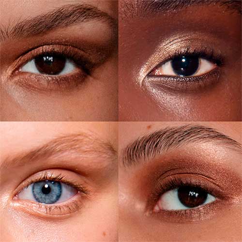 smokey eye makeup for blue eyes, brown eyes, and for dark skin eye makeup palette Eye looks using Victoria Beckham Silk Eye Brick Palette